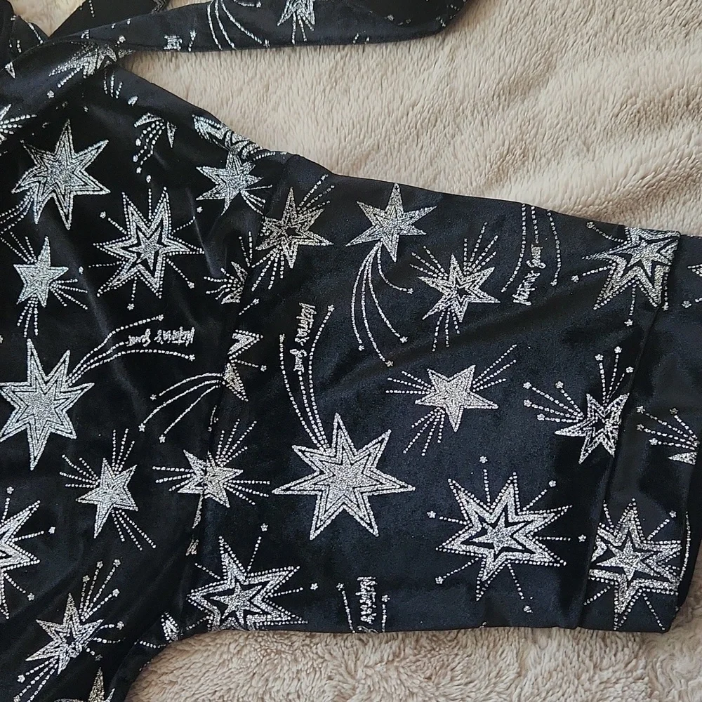 Victoria's Srcret Black Velvet Star Glitter Limited Edition Robe Kimono M/L - Picture 10 of 11